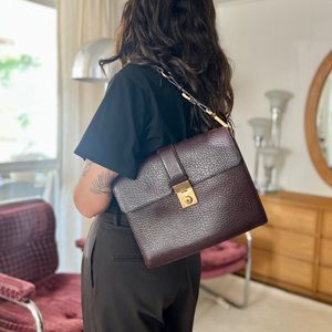 Prada brown leather briefcase shoulder bag with brass and extra strap